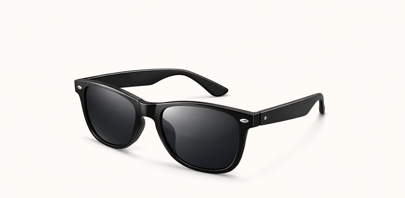 black Wayfarer-style sunglasses